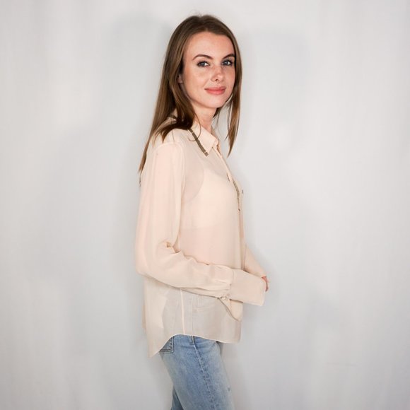 Chloé Embellished Beaded Trim Blush Pink Blouse - Picture 3 of 7